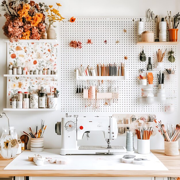 Рабочее место мастерской с машиной для вышивки